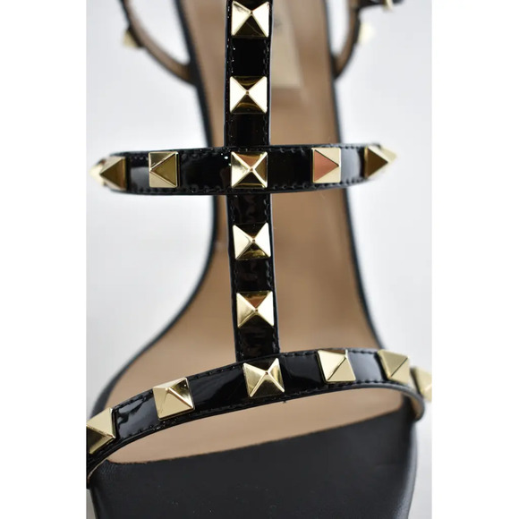 Valentino Rockstud 105 Black Patent Stud Caged Ankle Strap Sandal Heel Pump 40.5 - Picture 6 of 11
